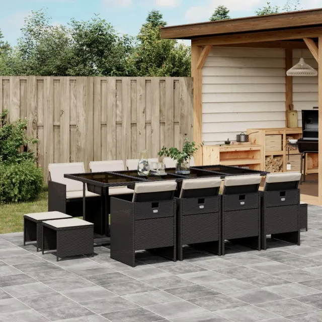 vidaXL 13-delige Tuinset met kussens poly rattan zwart, foto 2