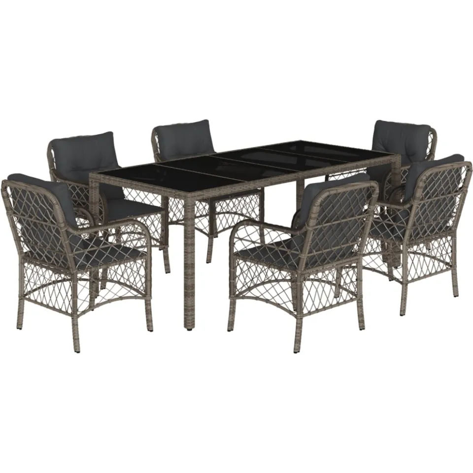 vidaXL 7-delige Tuinset met kussens poly rattan grijs