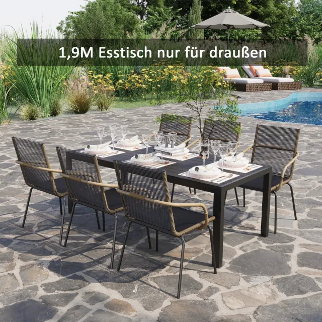 HAUSS SPOLE Tuintafel 190 x 84,5 Cm - Weerbestendig Met Waterafvoer - Voor Tuin En Terras - Aluminium Onderstel - Zwart