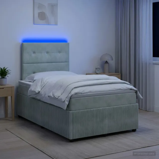 vidaXL LED Boxspring Bed met Matras Lichtgrijs 120 x 200 cm Fluweel