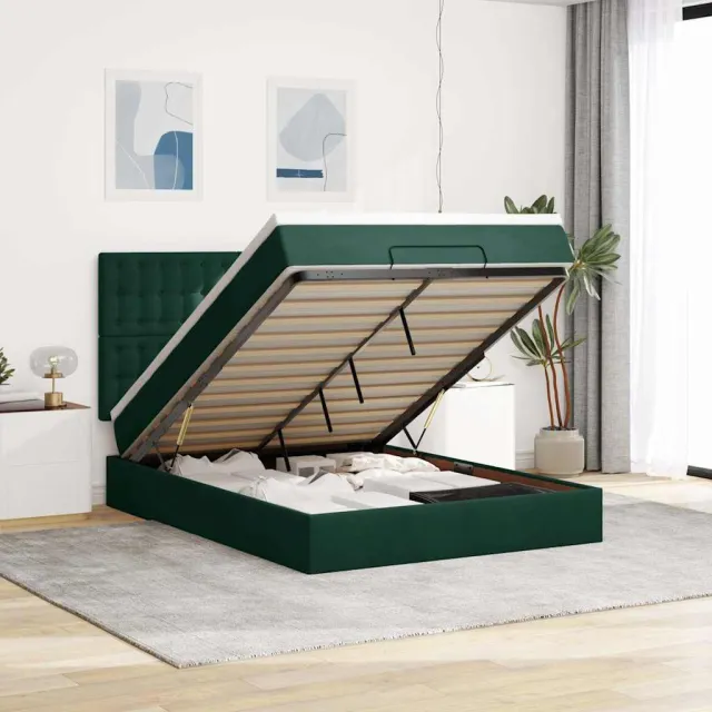 vidaXL Ottoman bed met matrassen 140x200cm fluweel donkergroen