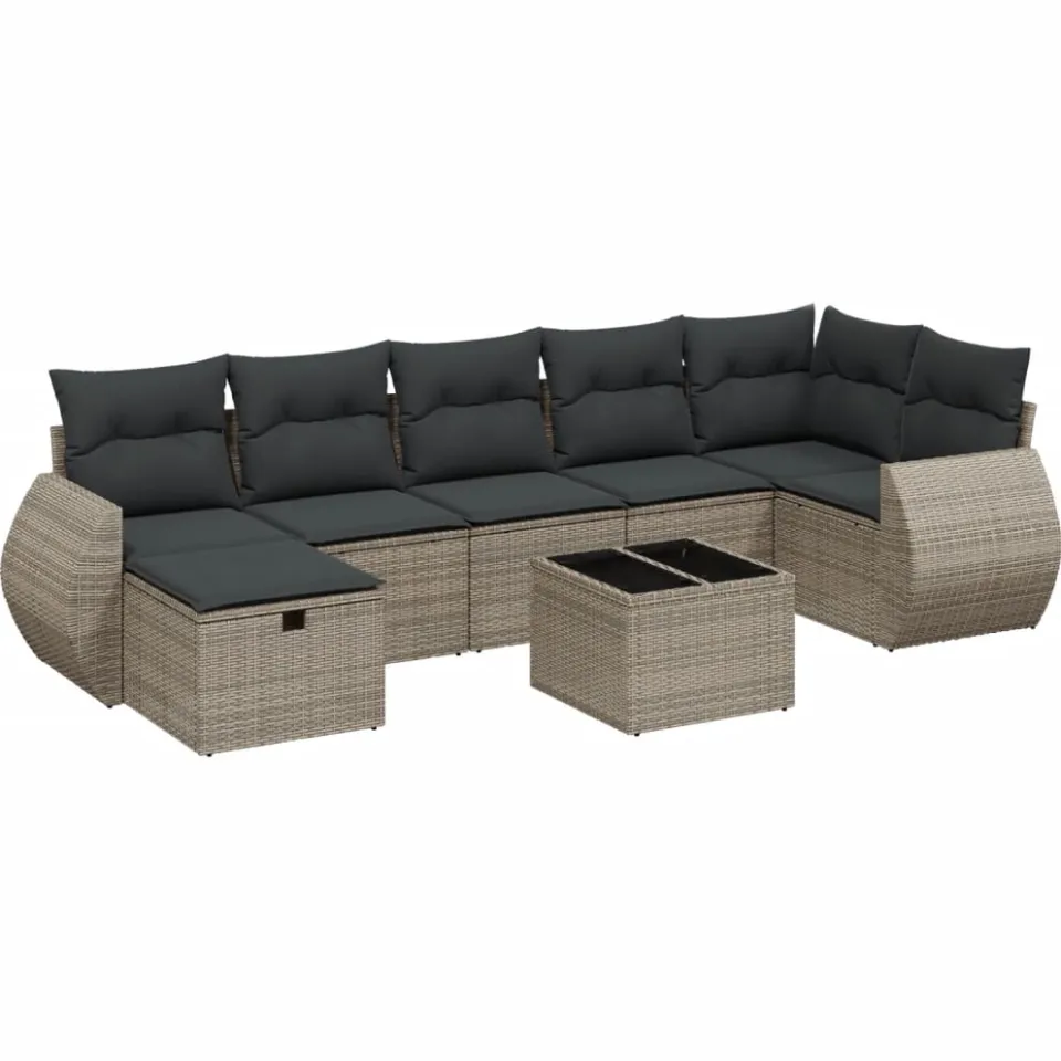 vidaXL 8-delige Loungeset met kussens poly rattan grijs