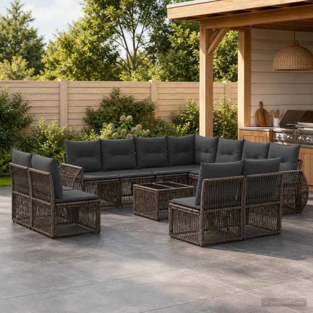 vidaXL Tuinbankenset 12 st 11-zits Grijs en Donkergrijs poly rattan