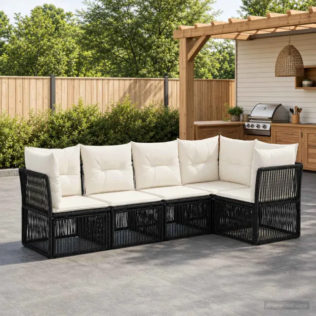 vidaXL Tuinbankenset 5 st 5-zits Zwart poly rattan, foto 2