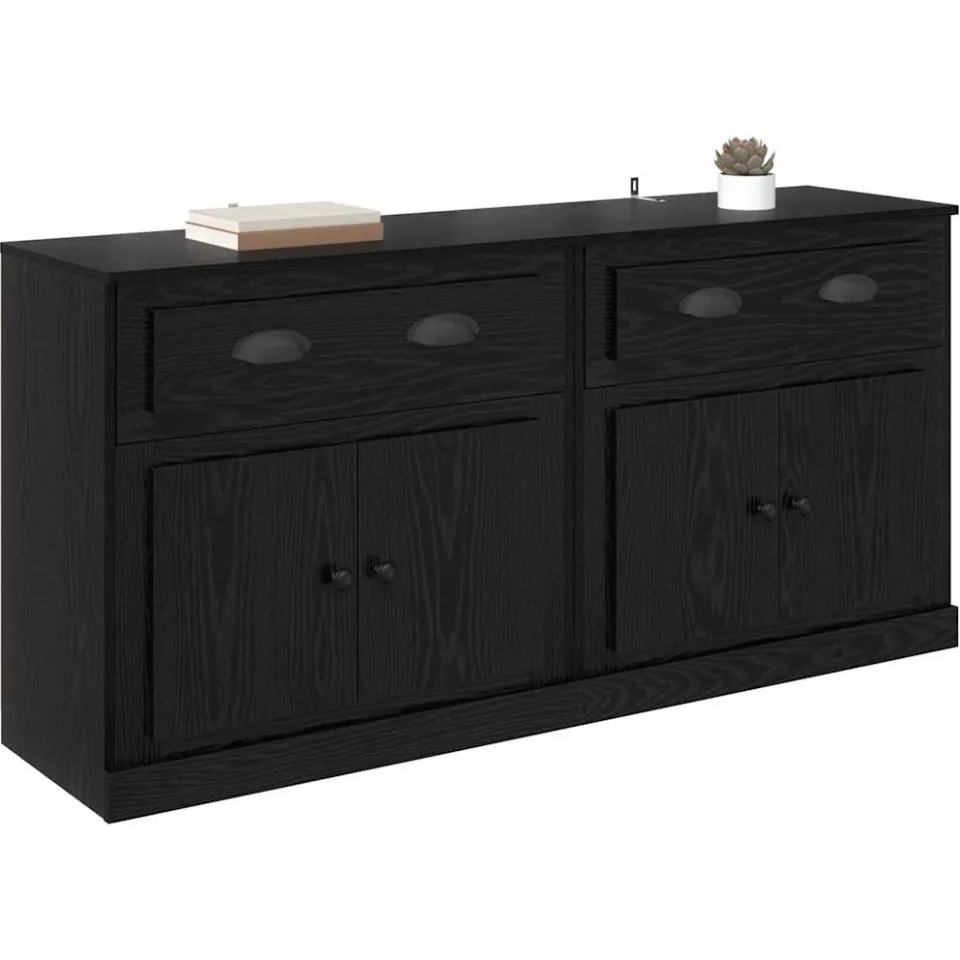 vidaXL Dressoirs 2 st Zwart Eiken 70 x 35,5 x 67,5 cm Bewerkt hout