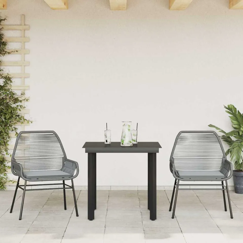 vidaXL 3-delige Tuinset met kussens poly rattan glas grijs, foto 2