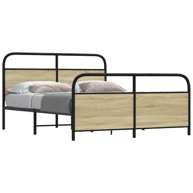 vidaXL Bedframe zonder matras metaal sonoma eikenkleurig 150x200 cm Bruin