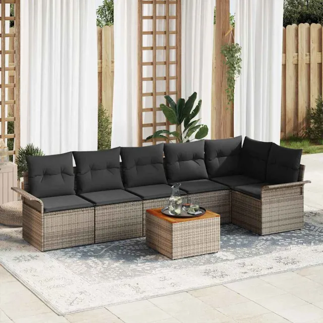 vidaXL Tuin Sofa Set 7 st 6-zits Grijs poly rattan, foto 2