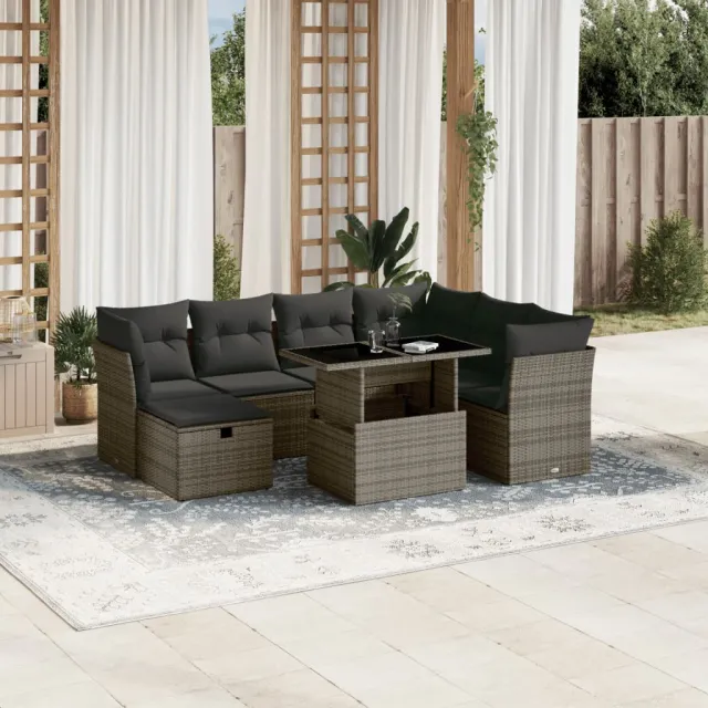vidaXL 8-delige Loungeset met kussens poly rattan grijs, foto 2