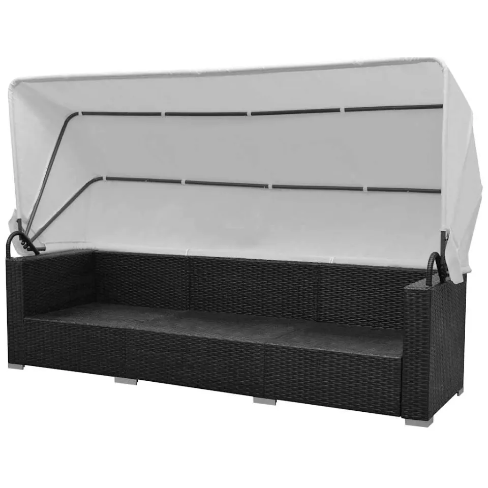 vidaXL 7-delige Loungeset met luifel poly rattan zwart, foto 4