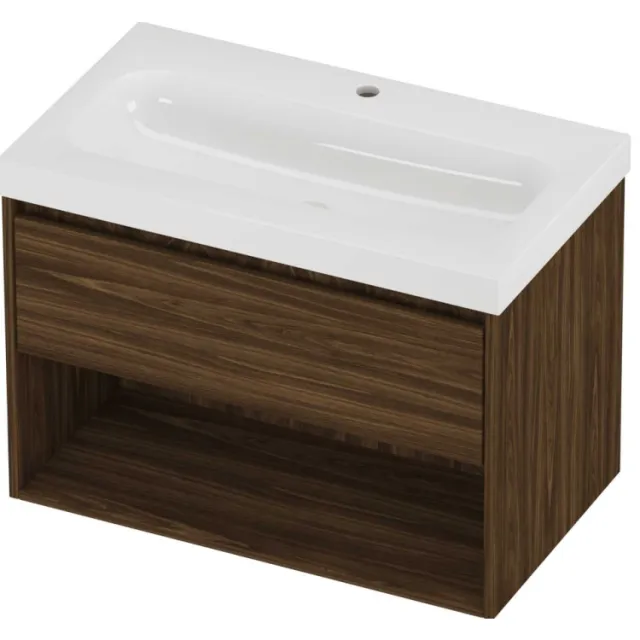 Proline Haga Badmeubelset Polystone Mezza 1 Kraangat Met Schap 80x46x58 cm Glans Wit Cabana Oak Eiken