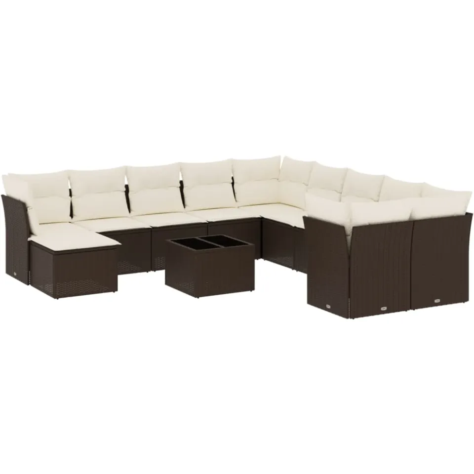 vidaXL 12-delige Loungeset met kussens poly rattan bruin
