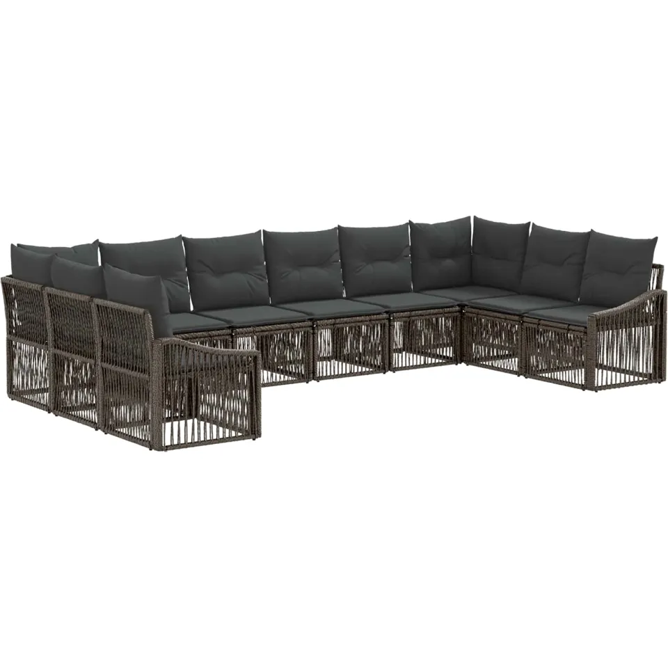 vidaXL Tuinbankenset 10 st 10-zits Grijs poly rattan, foto 3