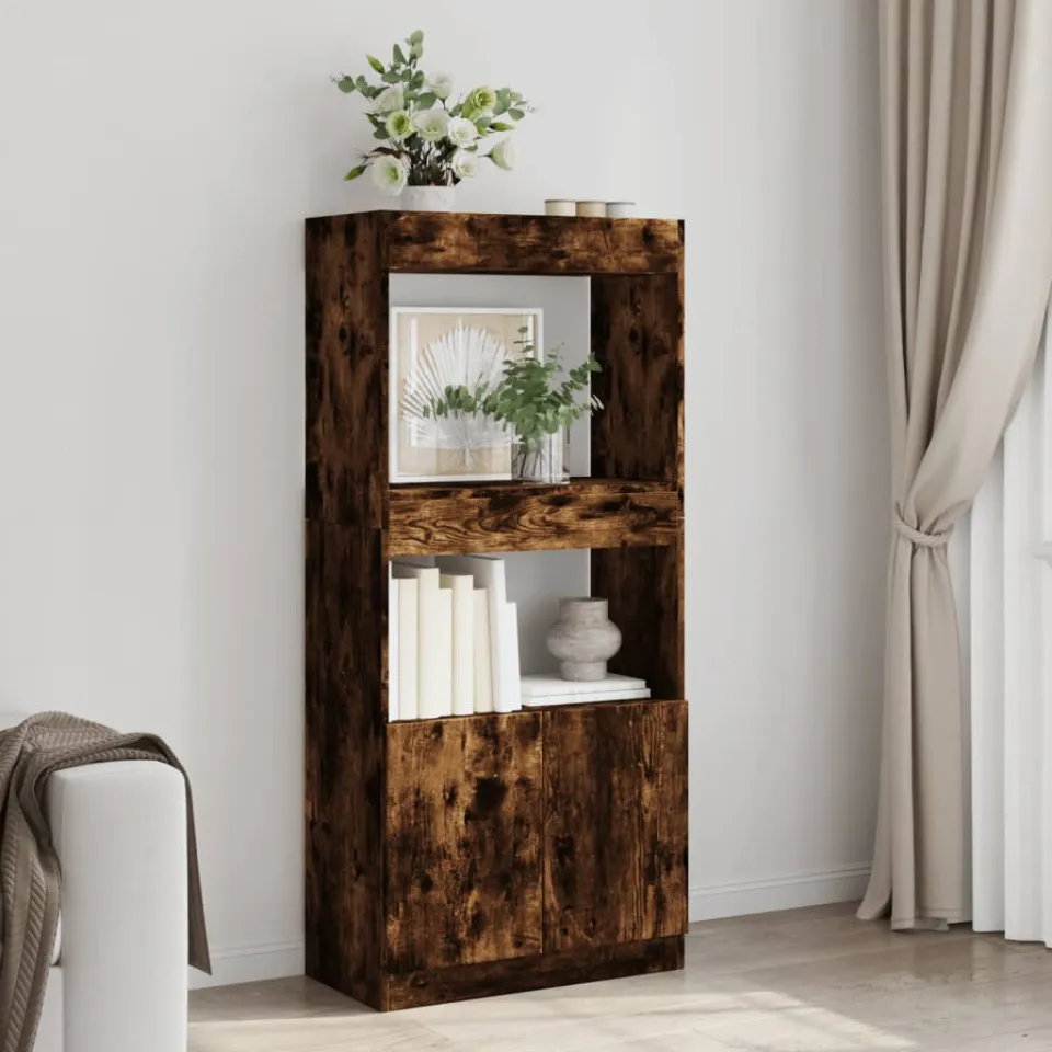 vidaXL Hoge kast 63x33x140 cm bewerkt hout gerookt eikenkleurig, foto 2