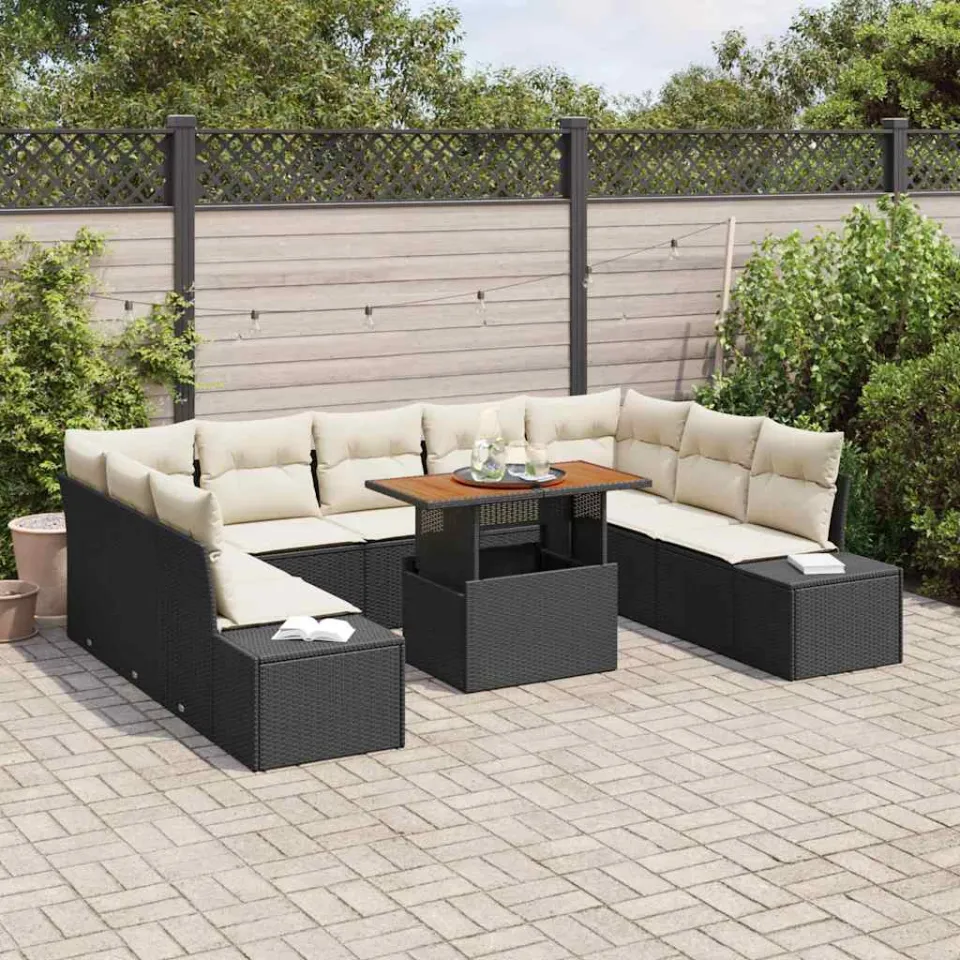 vidaXL Tuin Sofa Set 10 st Zwart Poly riet, foto 3