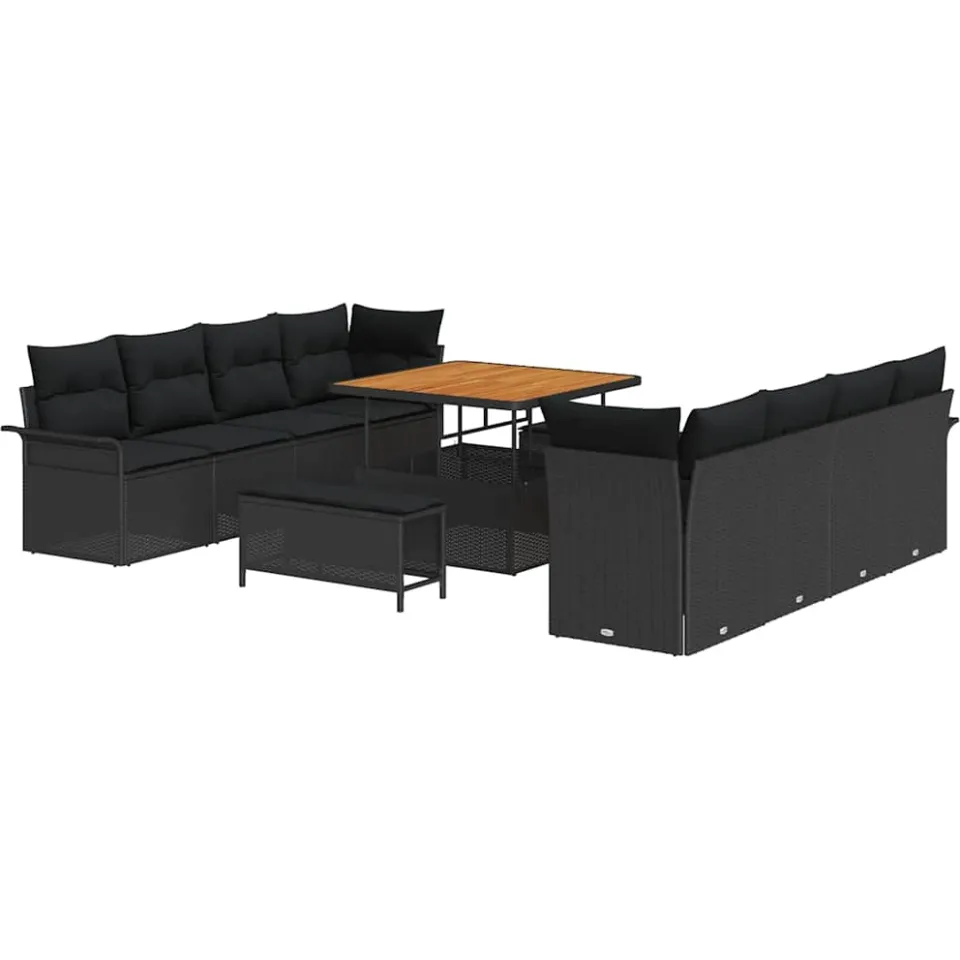 vidaXL Tuinbankenset 11 st Zwart poly rattan