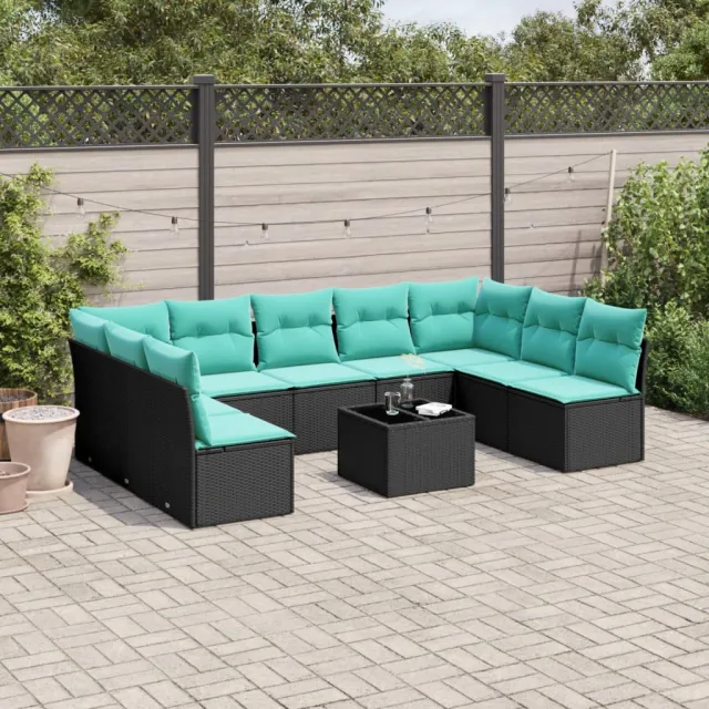 vidaXL 10-delige tuinbankset met kussens van zwart polyrotan, foto 2