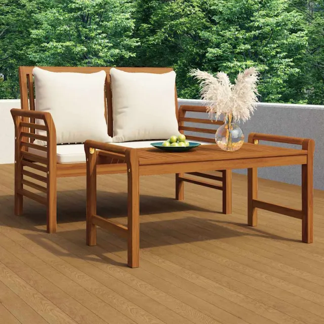 vidaXL 2-delige Loungeset met crèmewitte kussens massief hout, foto 2