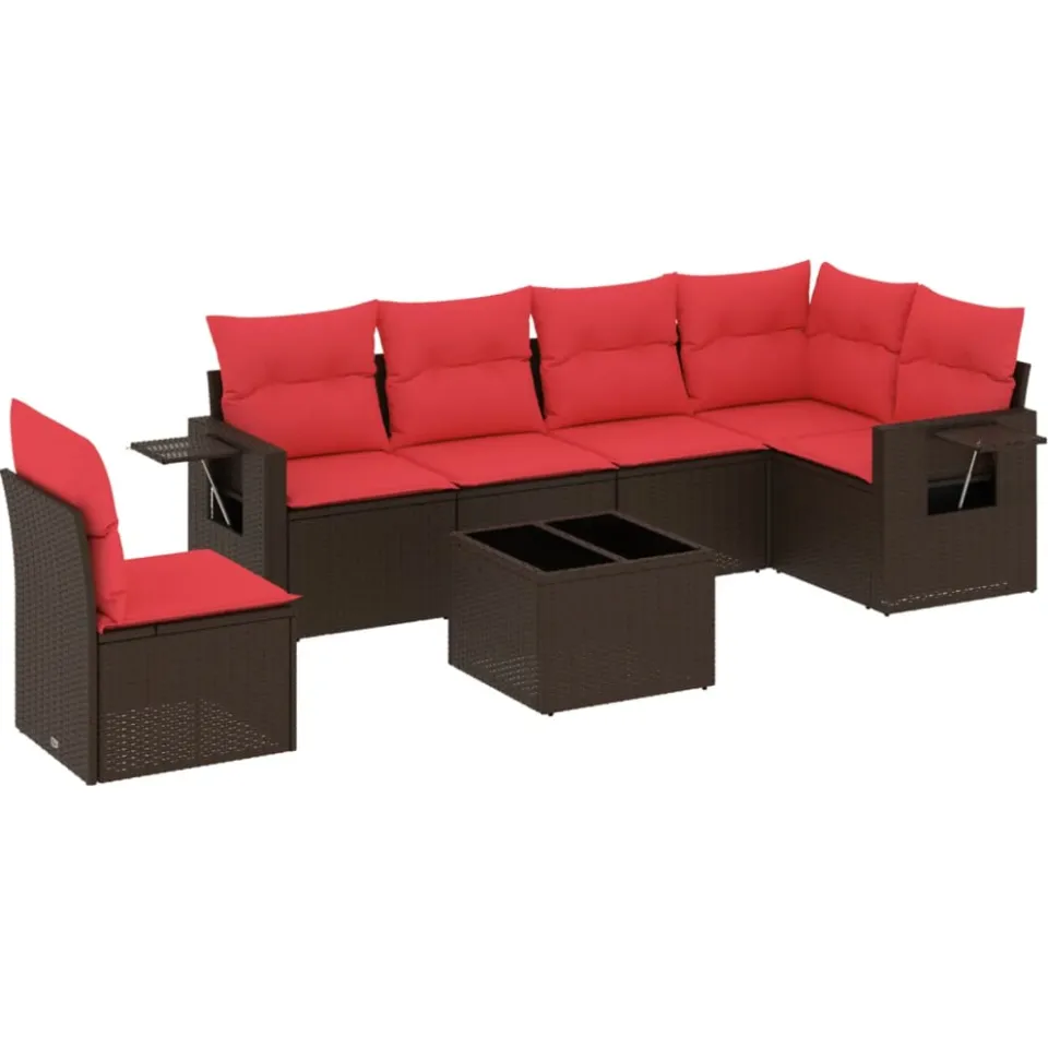 vidaXL 7-delige tuinbankset met kussens, bruin polyrotan