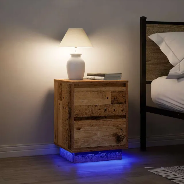 vidaXL Nachtkastjes met led-verlichting 2 st 38x34x50 cm oud hout bruin