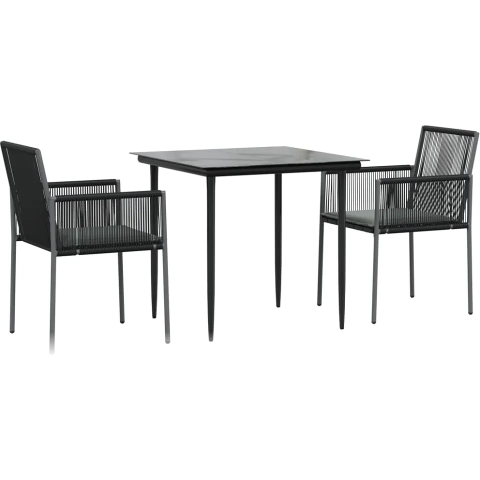 vidaXL 3-delige Tuinset met kussens poly rattan en staal zwart