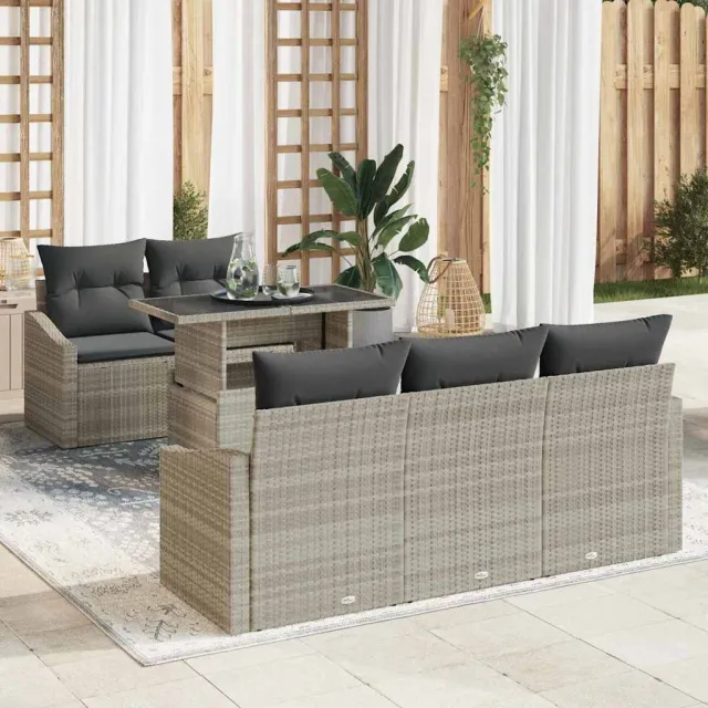 vidaXL Tuin Sofa Set 6 st Lichtgrijs poly rattan zwart, foto 2