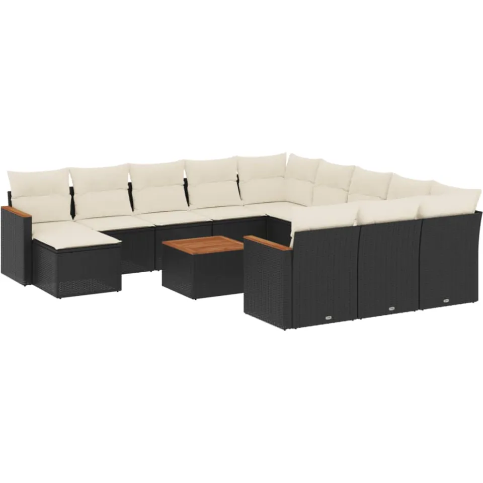 vidaXL 13-delige Loungeset met kussens poly rattan zwart, foto 3
