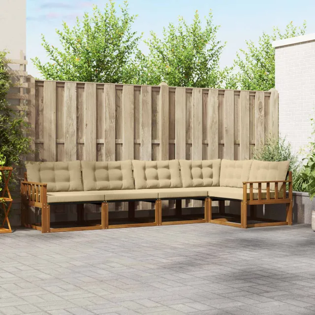 vidaXL Buiten bankenset 5 st 5-zits Natuurlijk en Beige