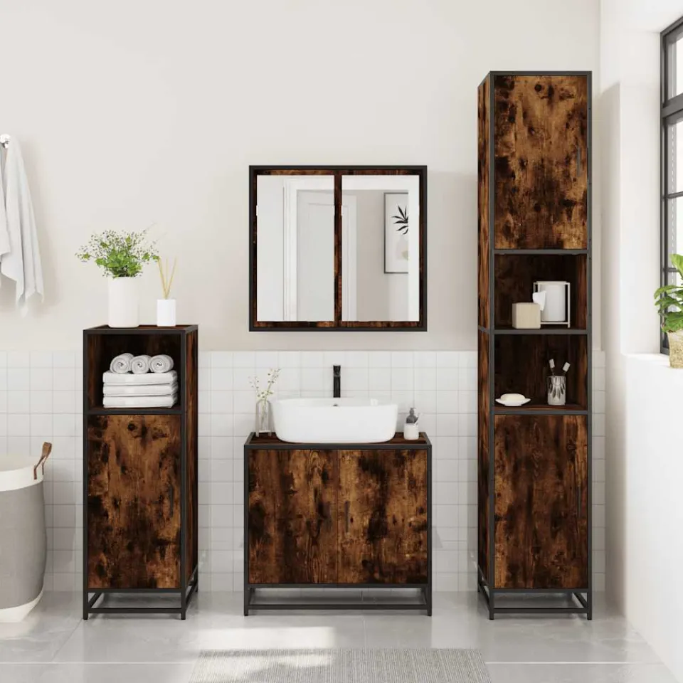 vidaXL 3-delige Badkamermeubelset bewerkt hout gerookt eikenkleurig, foto 2