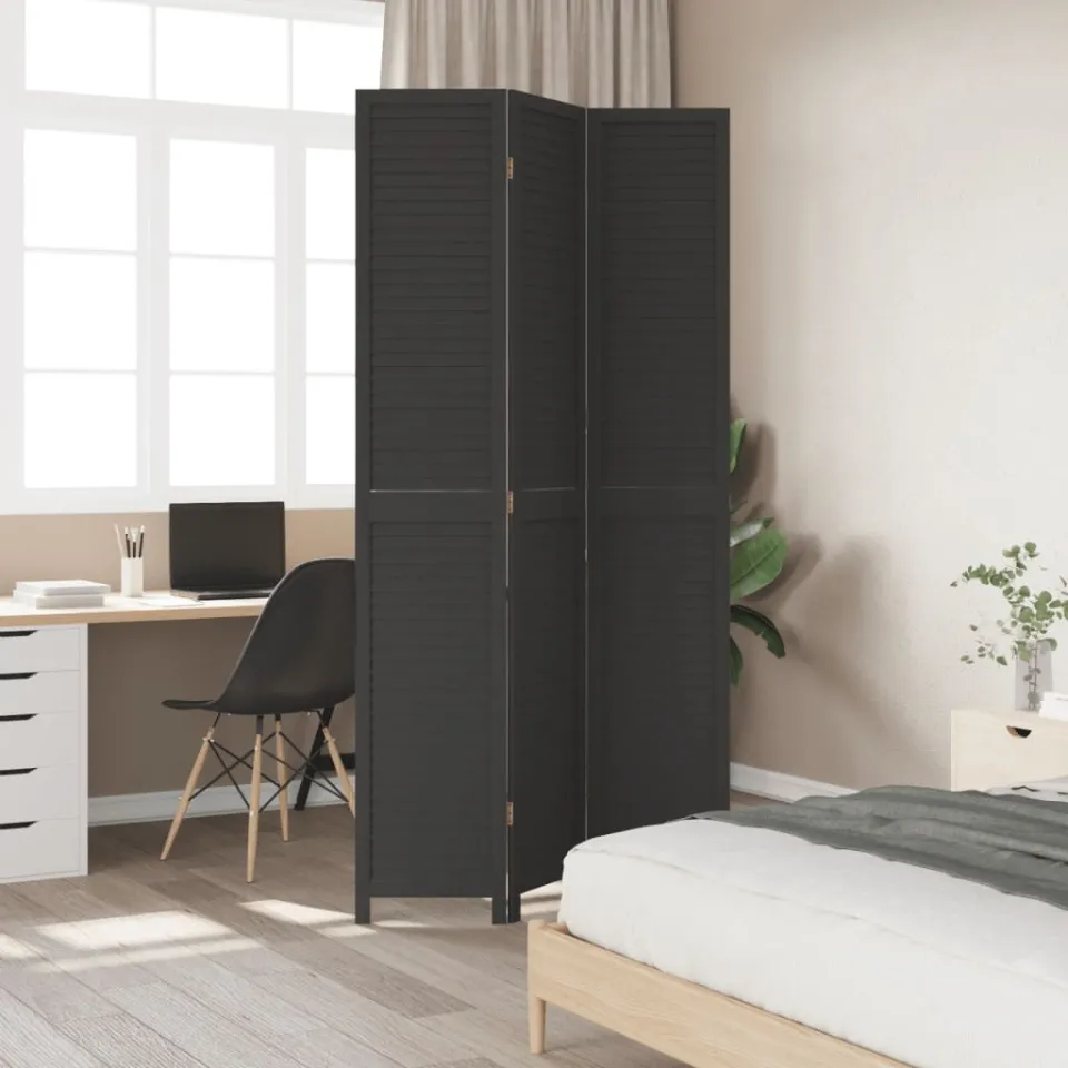 vidaXL Kamerscherm met 3 panelen massief paulowniahout zwart, foto 3