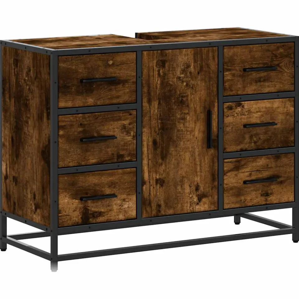 vidaXL Wastafelkast 80x33x60 cm bewerkt hout gerookt eikenkleurig Bruin