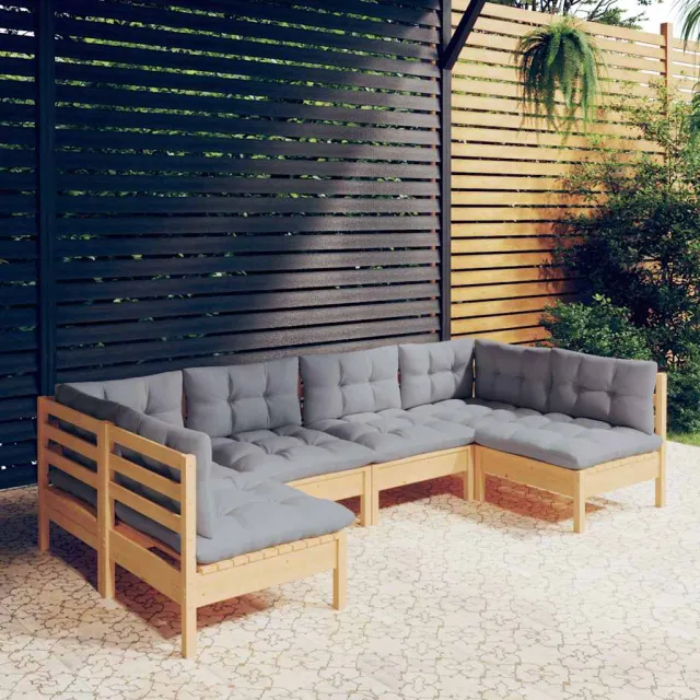 vidaXL 6-delige Loungeset met grijze kussens massief grenenhout Grijs