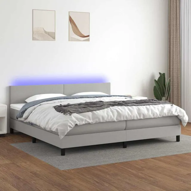 vidaXL Boxspring met matras en LED stof lichtgrijs 200x200 cm