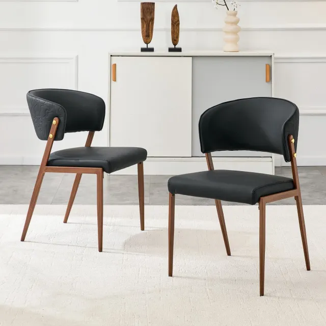 Clruro Eetkamerstoel Set - 2 Stuks - Ergonomische Rug - Gestoffeerd - Kunstleer + Metaal zwart
