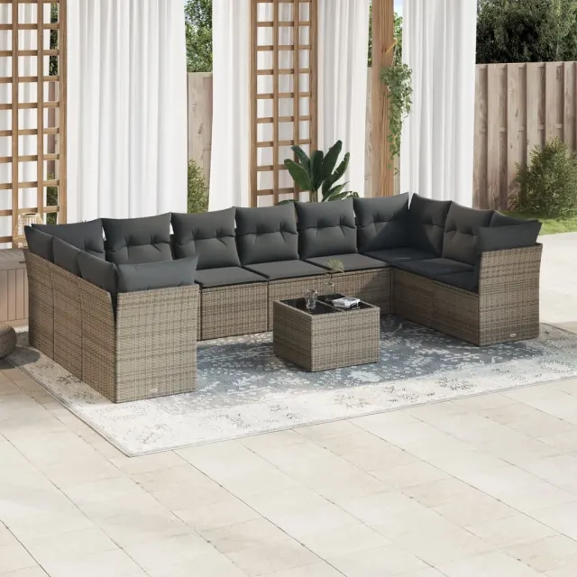 vidaXL 11-delige Loungeset met kussens poly rattan grijs, foto 2