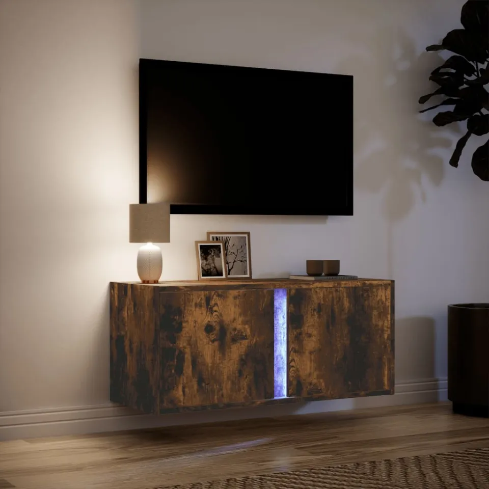 vidaXL Tv-wandmeubel met LED-verlichting 80x31x35 cm gerookt eiken, foto 4