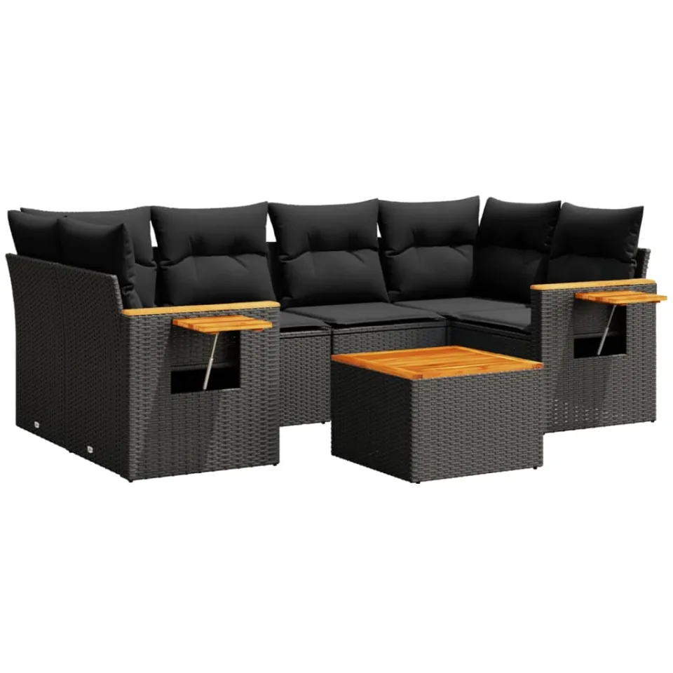 vidaXL 7-delige Loungeset met kussens poly rattan zwart, foto 3