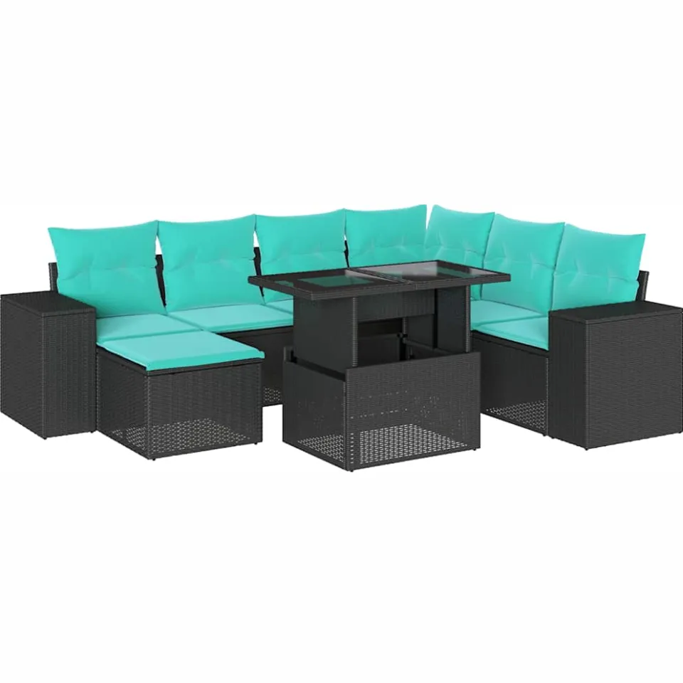 vidaXL 8-delige tuinbankset met kussens, zwart polyrotan, foto 3