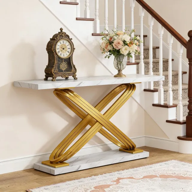 CHICFURN Sidetable - 136 kg draagvermogen - X-frame - Wit en goud