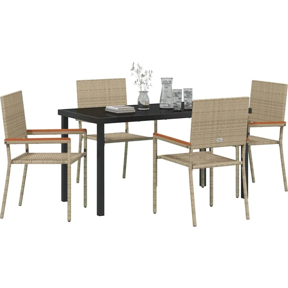 vidaXL Tuin eettafelset 5 st Beige poly rattan, foto 2