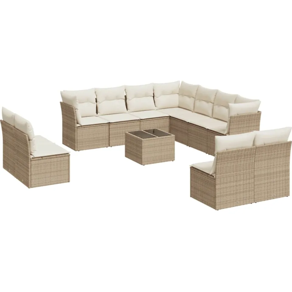 vidaXL 12-delige Loungeset met kussens poly rattan beige