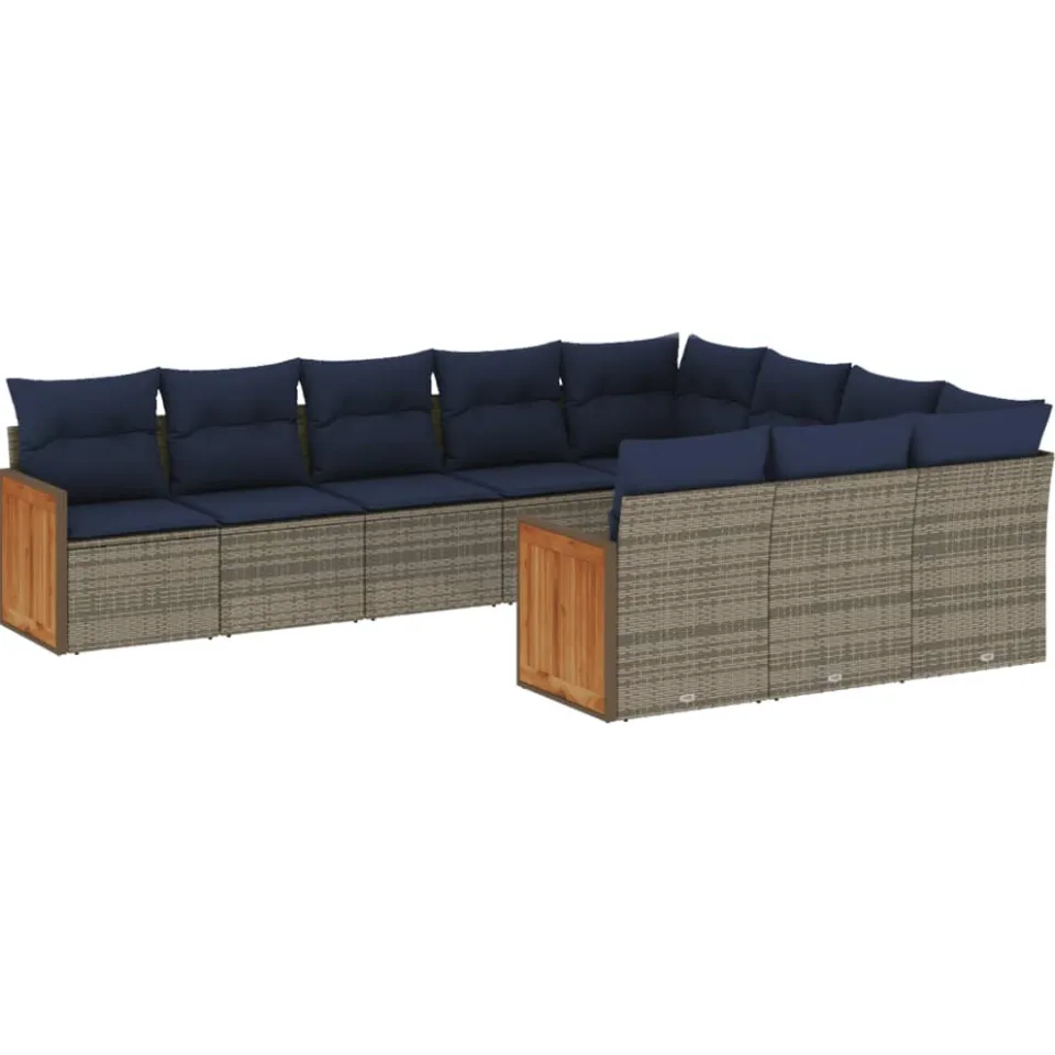 vidaXL 10-delige tuinbankset met kussens, grijs polyrotan, foto 3