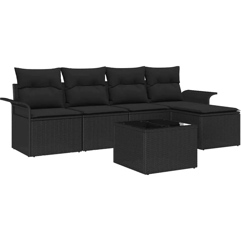vidaXL Buitensofa 6 st Zwart poly rattan
