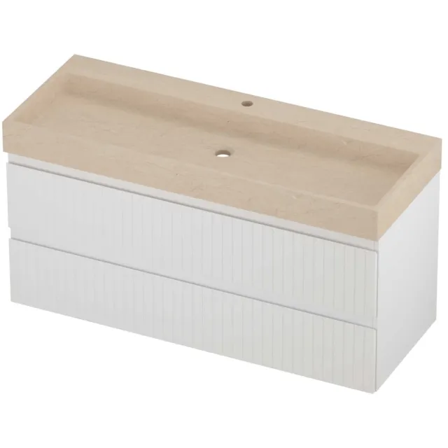 Proline Evoli Badmeubelset Hardsteen Loft 1 Kraangat Gefreesd 120x46x62 cm Sand Stone Mat Wit