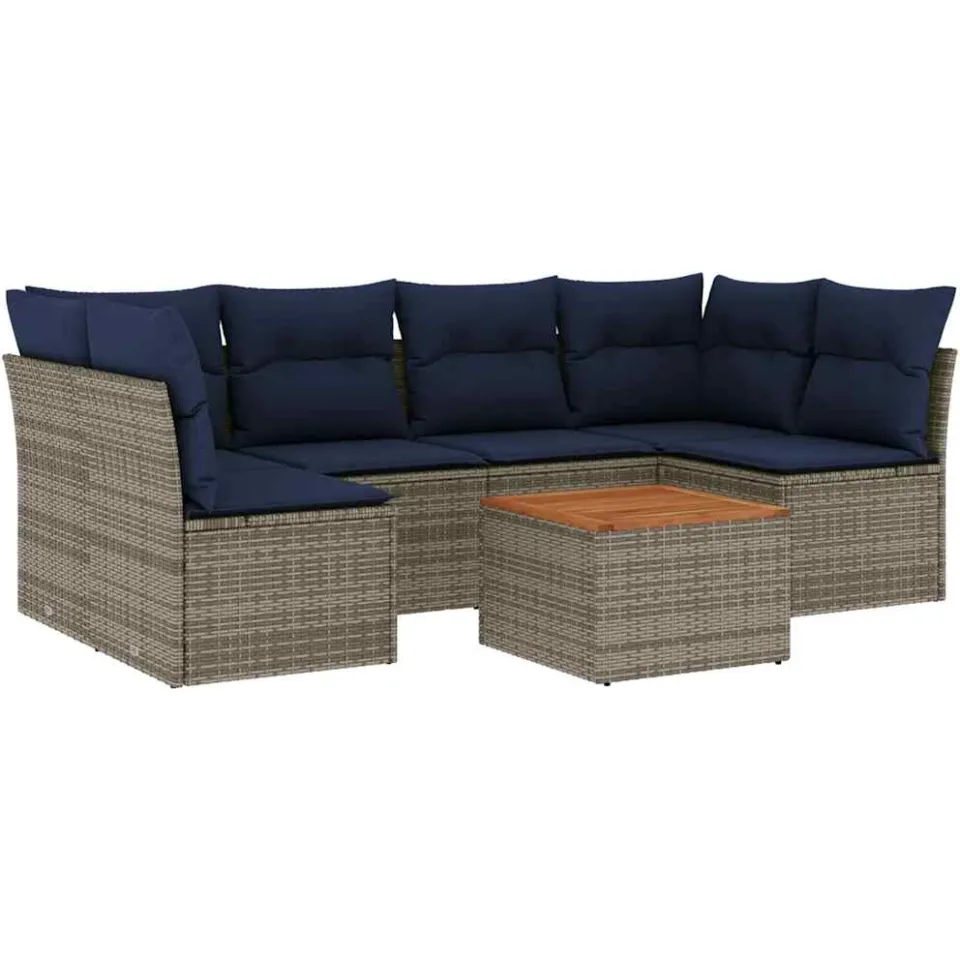 vidaXL 7-delige Loungeset met kussens poly rattan grijs, foto 3
