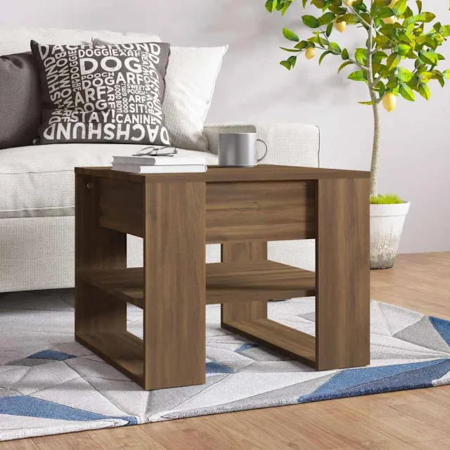 vidaXL Salontafel 55,5x55x45 cm bewerkt hout bruin eikenkleur, foto 2