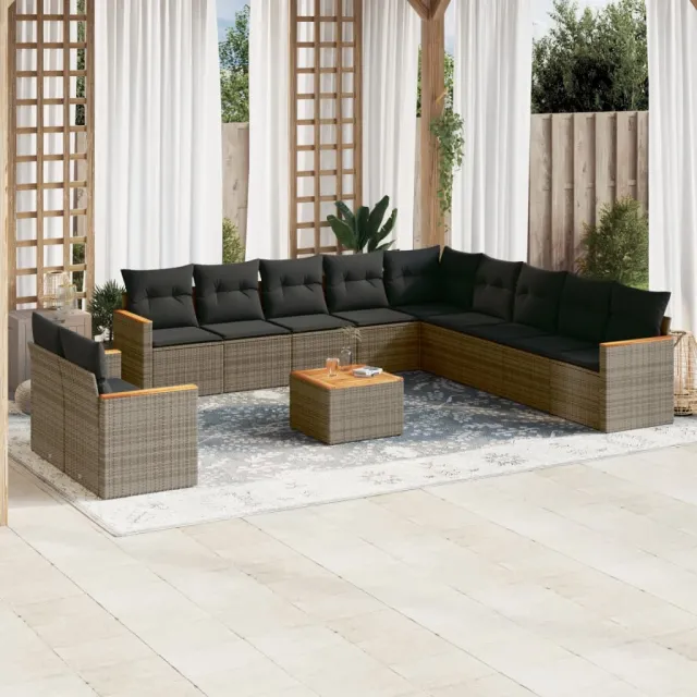 vidaXL 12-delige Loungeset met kussens poly rattan grijs, foto 2
