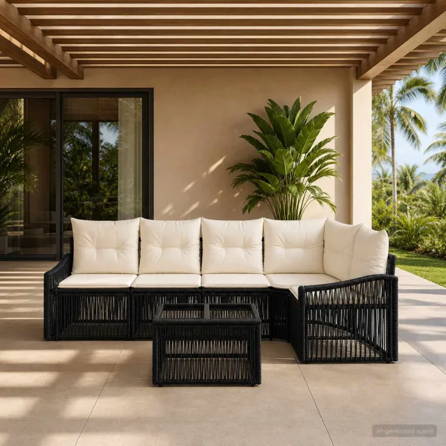 vidaXL Tuinbankenset 6 st Zwart poly rattan, foto 2