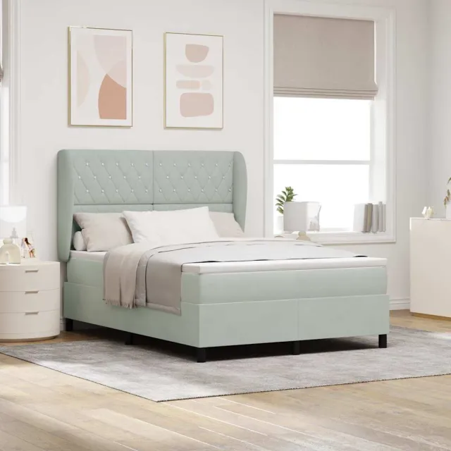 vidaXL Boxspringbed met hoofdeinde Lichtgrijs 190 x 140 cm Fluweel