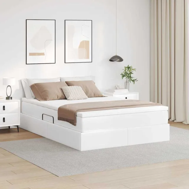 vidaXL Opslag bed met matras met matras Wit 140 x 200 cm Nep Leer